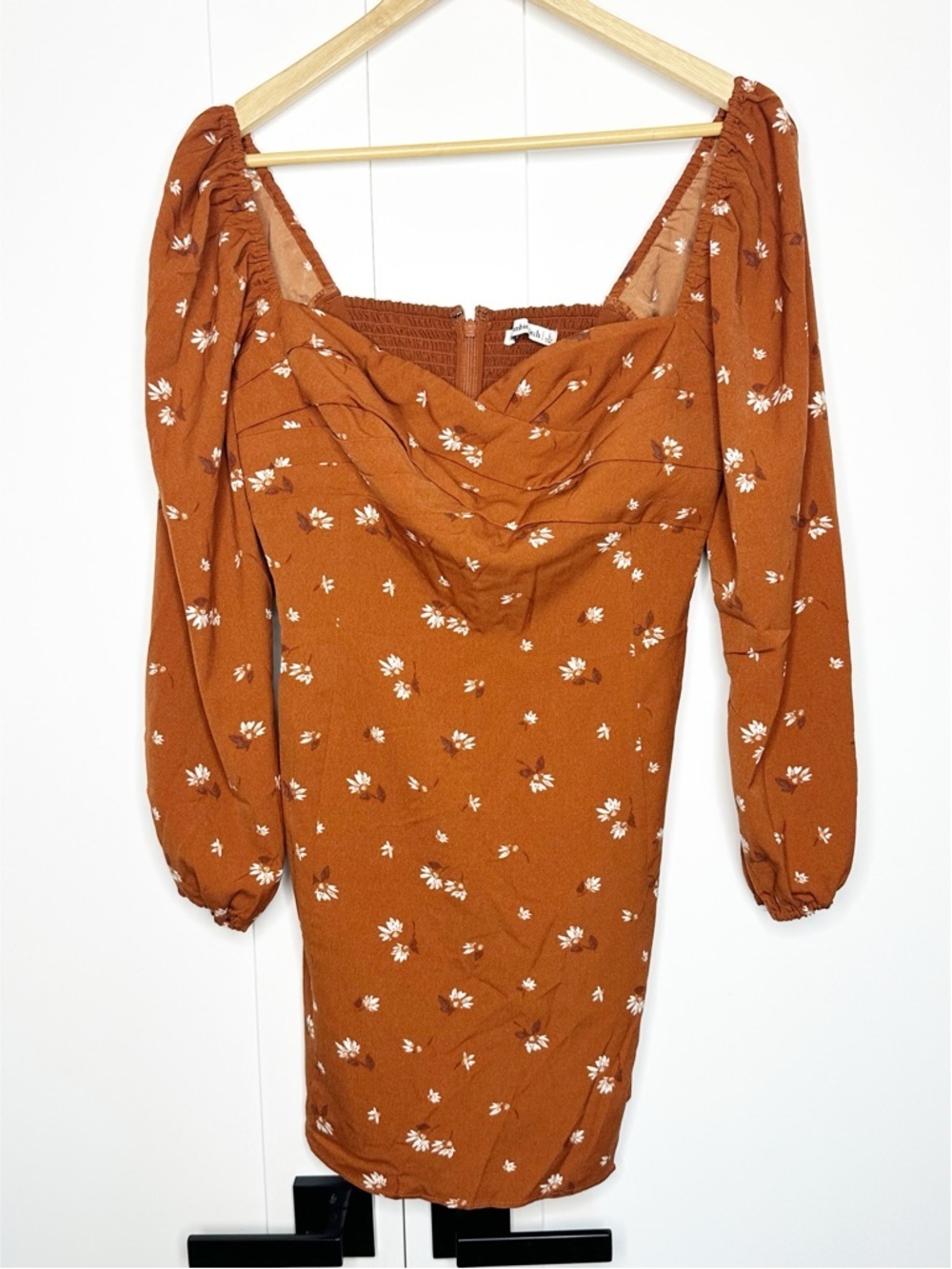 Abercrombie & Fitch Long Sleeve Draped Bodice Mini Dress Large Orange Spice - Picture 7 of 16